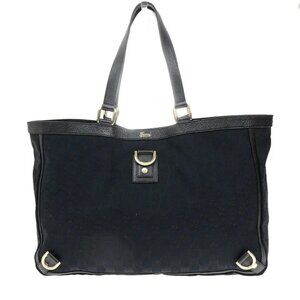 GUCCI Logo Abbey GG Pattern Shoulder Tote Bag Canvas Leather Black GHW